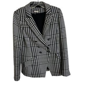 White House Black Market Black and White Plaid Blazer